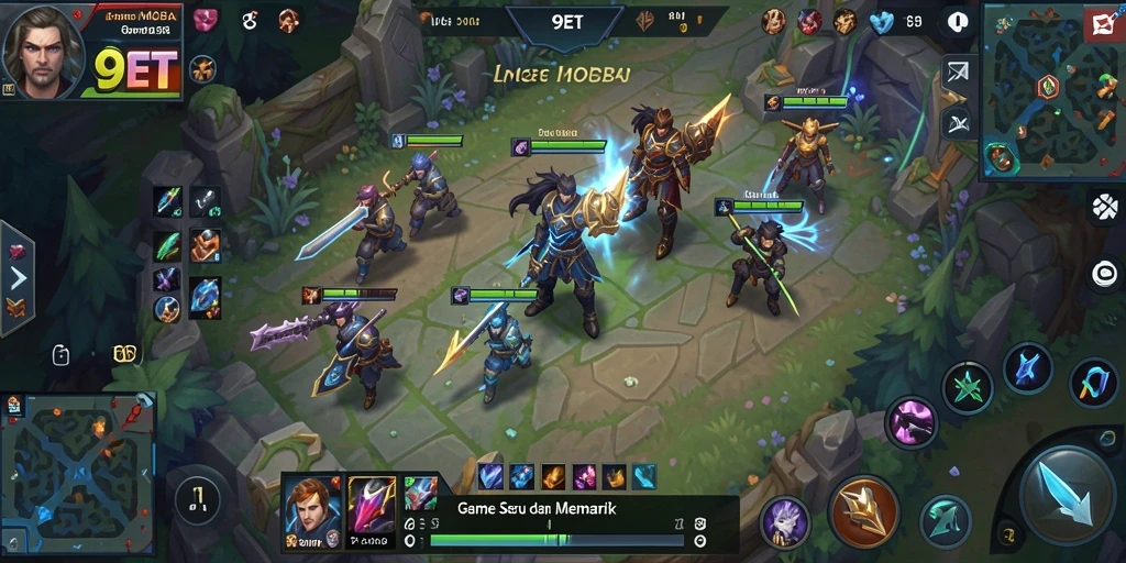 Tangkapan layar 9ET menampilkan aksi seru dalam pertarungan MOBA.