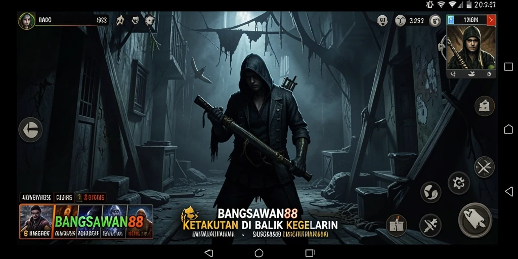 Tampilan gameplay mengerikan dalam BANGSAWAN88 saat menjelajahi kegelapan.