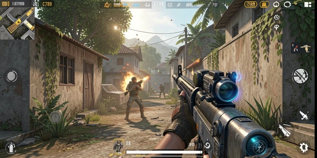 Screenshot gameplay menunjukkan aksi menembak mendebarkan di C789.