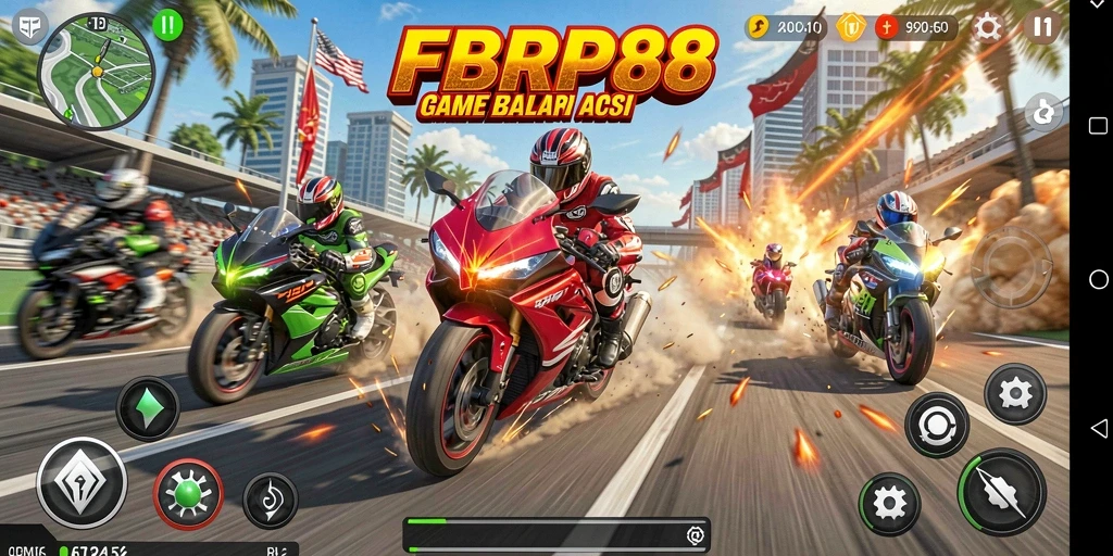 Screenshot menunjukkan aksi balap motor yang mendebarkan di FBRP88.