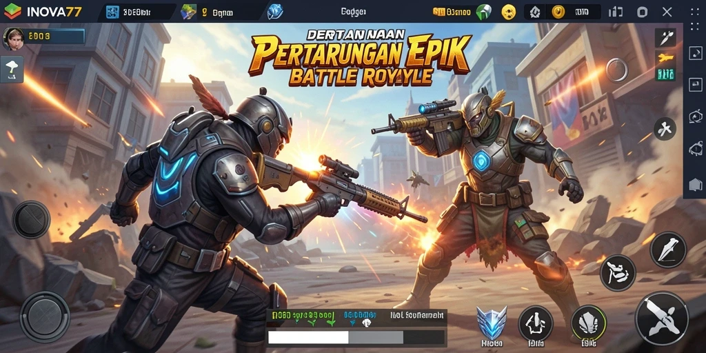 Tampilan seru dari gameplay INOVA77 saat pertempuran berlangsung.