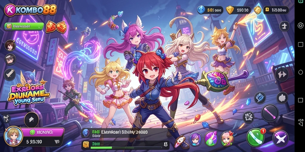 Tampilan gameplay KOMBO88 dengan karakter anime yang dinamis.