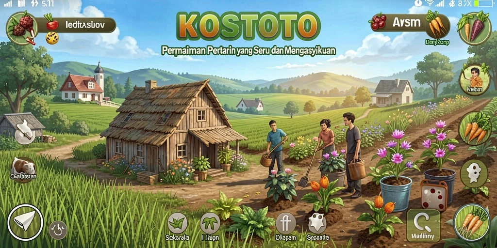 Gameplay KOSTOTO yang mengasyikkan dengan aktivitas bertani.