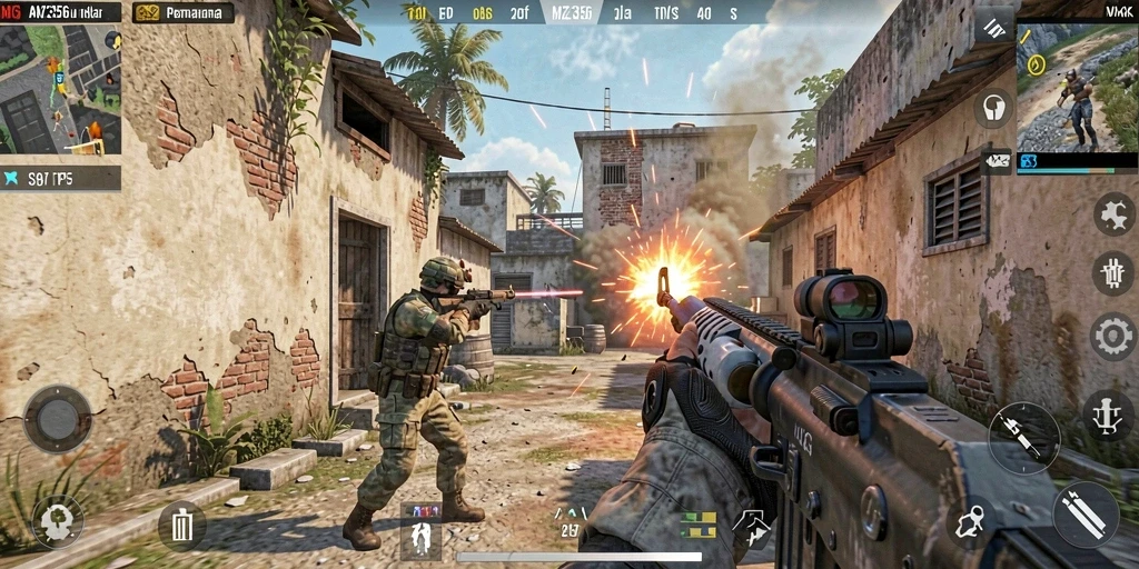Tangkapan layar gameplay MZ356 menunjukkan pertempuran seru di lapangan.