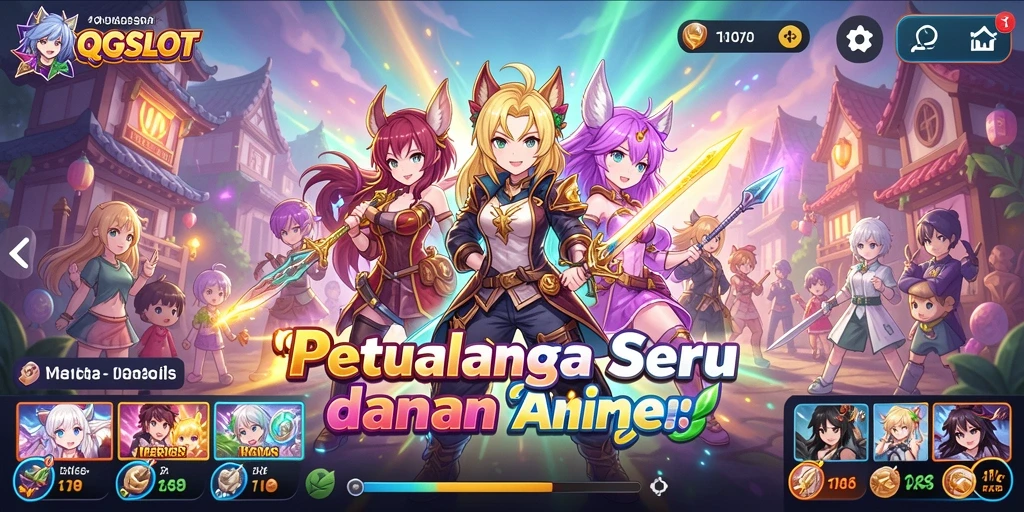 Tampilan gameplay seru QQSLOT dengan karakter anime menarik.