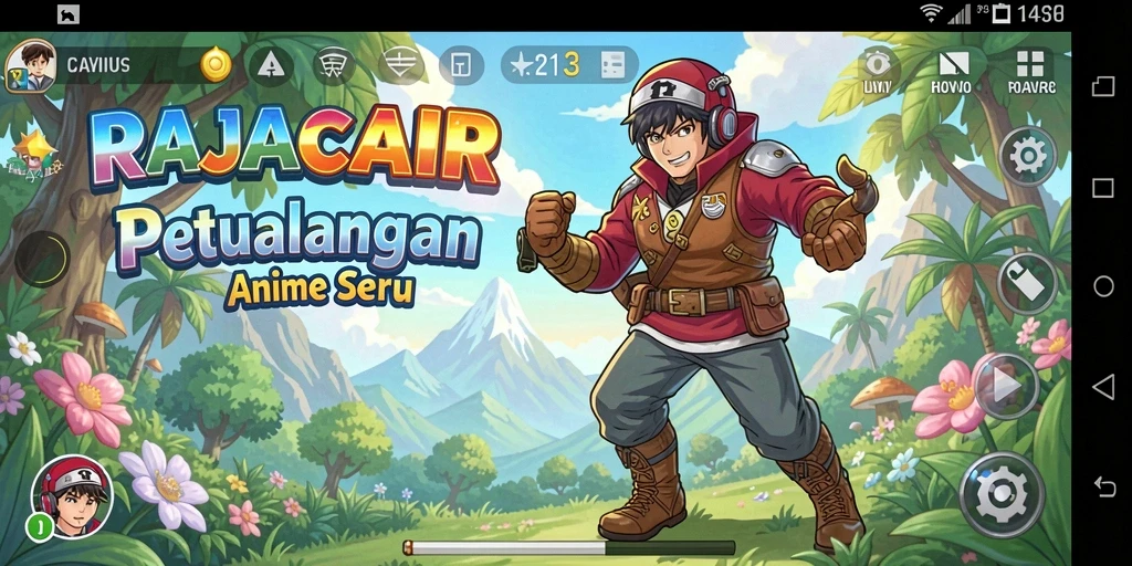 Screenshot gameplay RAJACAIR menampilkan petualangan karakter anime yang seru.