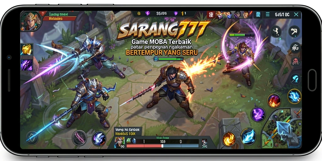 Tampilan gameplay intens di arena MOBA SARANG777.