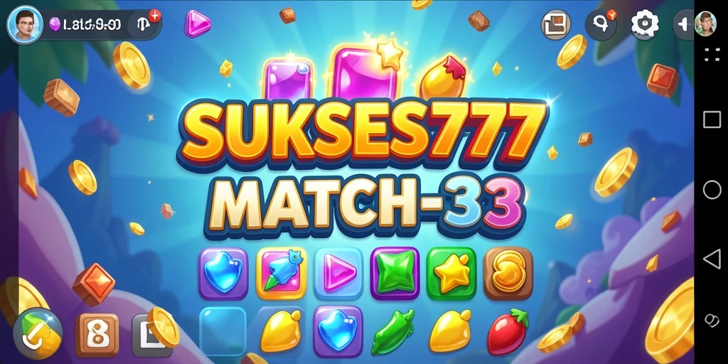 Tampilan menarik gameplay SUKSES777 dengan elemen match-3 yang berwarna-warni.