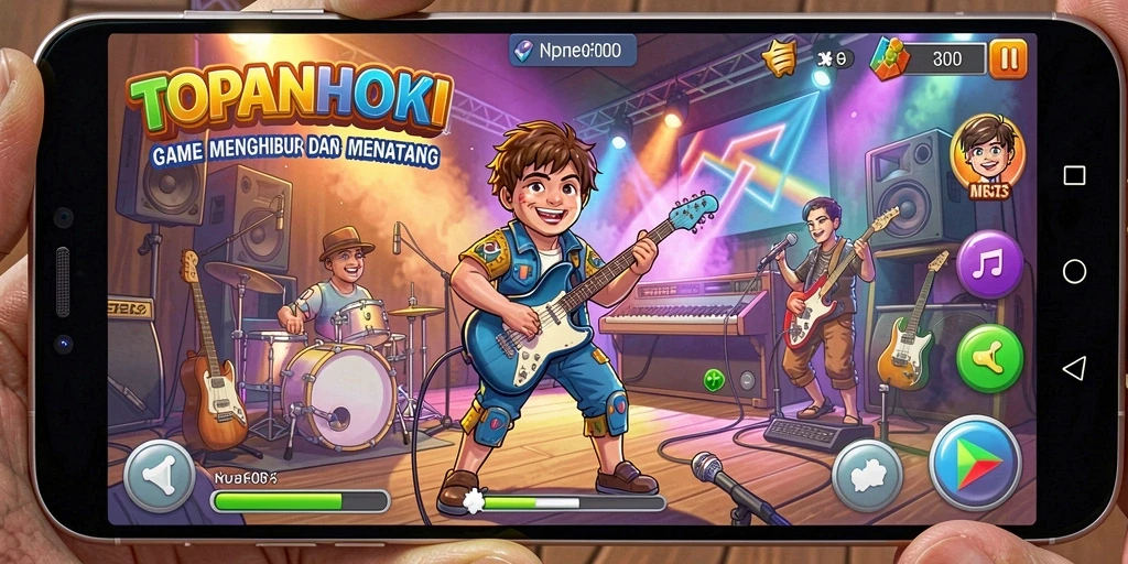 Screenshot gameplay TOPANHOKI yang menampilkan tantangan musik yang seru.