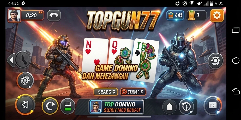 Tampilan antarmuka menarik dari gameplay Domino di TOPGUN77.