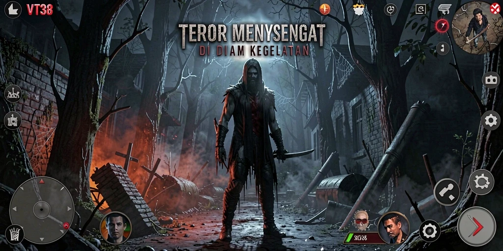 Tangkapan layar gameplay VT38 dengan suasana horor mendalam.